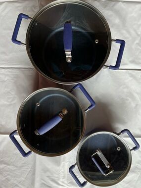 Granite stone Blue Nonstick Cookware Pot Set with Glass Lids